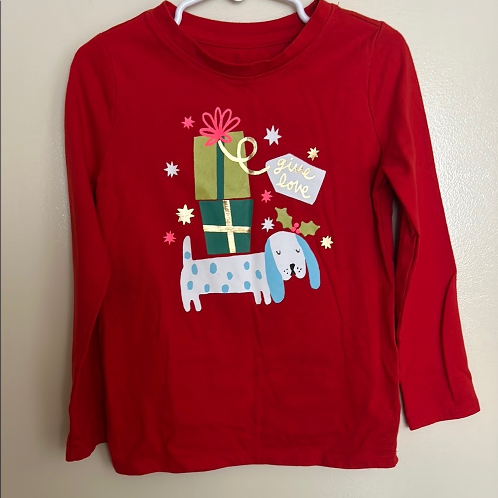 Cat & Jack Red Long Sleeve Tee with Festive Graphic